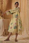 Shop_Kritika Murarka_Yellow Cotton, Silk Round Neck Paisley Tunic Dress _Online_at_Aza_Fashions