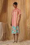 Buy_Kritika Murarka_Yellow Cotton Collared Pink Stripe zipper Dress _Online_at_Aza_Fashions