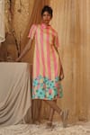 Buy_Kritika Murarka_Yellow Cotton Collared Pink Stripe zipper Dress _at_Aza_Fashions