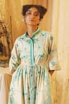 Kritika Murarka_Mint Cotton Collared Circle Print Drawstring dress _Online_at_Aza_Fashions