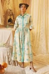 Buy_Kritika Murarka_Mint Cotton Collared Circle Print Drawstring dress _at_Aza_Fashions