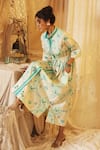 Buy_Kritika Murarka_Mint Cotton Collared Circle Print Drawstring dress _Online_at_Aza_Fashions