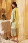 Shop_Kritika Murarka_Mint Linen, Cotton, Net Applique Collared Green Shirt And floral Skirt Set _at_Aza_Fashions