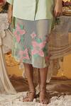 Buy_Kritika Murarka_Mint Linen, Cotton, Net Applique Collared Green Shirt And floral Skirt Set _Online_at_Aza_Fashions
