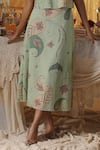 Shop_Kritika Murarka_Mint Cotton, Net Embroidery Mandarin Collar Green skirt Top Set _Online_at_Aza_Fashions