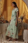 Shop_Kritika Murarka_Mint Cotton Collared Green Net Maxi Dress _Online_at_Aza_Fashions