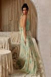 Buy_Kritika Murarka_Mint Chiffon Halter Neck Circle Print Crochet Bralette Maxi Dress _Online_at_Aza_Fashions
