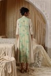 Shop_Kritika Murarka_Mint Chiffon, Cotton Embroidery V-neck Circle Stripe Panel dress _at_Aza_Fashions