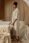 Buy_Kritika Murarka_Mint Chiffon, Cotton Embroidery V-neck Circle Stripe Panel dress _Online_at_Aza_Fashions