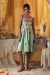 Buy_Kritika Murarka_Mint Cotton Embroidery Square Neck Paisley Short Dress _at_Aza_Fashions