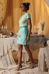 Kritika Murarka_Mint Cotton Applique Round Neck Knit Floral Tee _Online_at_Aza_Fashions