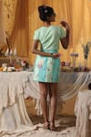 Shop_Kritika Murarka_Mint Cotton Applique Round Neck Knit Floral Tee _at_Aza_Fashions