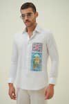Buy_Amrit Dawani_White Cotton Embroidery Rose And Landscape Patch Shirt _at_Aza_Fashions