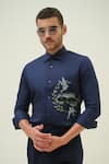 Buy_Amrit Dawani_Blue Cotton Statue Hand Painted Shirt _at_Aza_Fashions