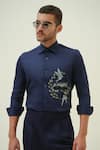 Amrit Dawani_Blue Cotton Statue Hand Painted Shirt _Online_at_Aza_Fashions