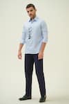 Amrit Dawani_Blue Cotton Embroidery Renaissance Face Shirt _Online_at_Aza_Fashions