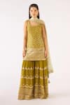 Buy_Basanti - Kapde Aur Koffee_Green Georgette Sequins, Zari Scoop Neck Lime Embroidered Sharara Set _at_Aza_Fashions