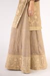 Shop_Basanti - Kapde Aur Koffee_Beige Tissue Sequins, Embroidery Scoop Neck Banarasi Kurta Sharara Set _Online_at_Aza_Fashions
