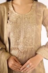 Basanti - Kapde Aur Koffee_Beige Tissue Sequins, Embroidery Scoop Neck Banarasi Kurta Sharara Set _at_Aza_Fashions