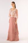 Basanti - Kapde Aur Koffee_Pink Georgette Beads, Cut Work V-, Round Embroidered Lehenga Set _Online_at_Aza_Fashions