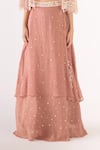 Buy_Basanti - Kapde Aur Koffee_Pink Georgette Beads, Cut Work V-, Round Embroidered Lehenga Set _Online_at_Aza_Fashions