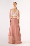 Buy_Basanti - Kapde Aur Koffee_Pink Georgette Beads, Cut Work V-, Round Embroidered Lehenga Set _at_Aza_Fashions