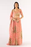 Buy_Basanti - Kapde Aur Koffee_Peach Organza Sequins Scoop Neck Embroidered Lehenga Set _at_Aza_Fashions