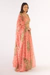 Shop_Basanti - Kapde Aur Koffee_Peach Organza Sequins Scoop Neck Embroidered Lehenga Set _Online_at_Aza_Fashions