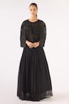 Buy_Basanti - Kapde Aur Koffee_Black Georgette Sequins, Beads Round Neck Embroidered Sharara Set _at_Aza_Fashions
