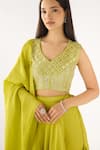 Basanti - Kapde Aur Koffee_Lime Tissue Sequins V-neck Blouse And Embroidered Lehenga Set _at_Aza_Fashions