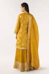 Shop_Basanti - Kapde Aur Koffee_Mustard Brocade Zari, Sequins, Embroidery Round Neck Banarasi Sharara Set _at_Aza_Fashions