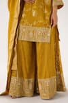Shop_Basanti - Kapde Aur Koffee_Mustard Brocade Zari, Sequins, Embroidery Round Neck Banarasi Sharara Set _Online_at_Aza_Fashions