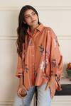 Shop_Juanita By Shubhda_Peach Silk Embroidery Collared Gia Salmon Floral Pattern Shirt _Online_at_Aza_Fashions
