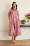 Buy_Juanita By Shubhda_Purple Silk Embroidery Collared Mauve Floral Pattern Dress _at_Aza_Fashions