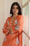 Shop_Juanita By Shubhda_Orange Silk Embroidery V-neck Amber Printed Kurta With Pant 