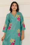 Shop_Juanita By Shubhda_Aqua Silk Embroidery V-neck Floral Print Kurta With Pant _at_Aza_Fashions
