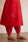 Buy_Juanita By Shubhda_Red Silk Embroidery Round Neck Crimson Printed Kurta And Pant Set _Online_at_Aza_Fashions