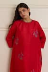 Shop_Juanita By Shubhda_Red Silk Embroidery Round Neck Crimson Printed Kurta And Pant Set _Online_at_Aza_Fashions