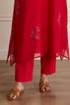 Juanita By Shubhda_Red Chanderi Embroidery V-neck Ruby Floral Pattern Kurta With Pant _Online_at_Aza_Fashions