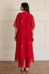 Shop_Juanita By Shubhda_Red Chanderi Embroidery V-neck Ruby Floral Pattern Kurta With Pant _at_Aza_Fashions