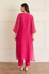 Shop_Juanita By Shubhda_Pink Chanderi Embroidery Round Neck Carnation Kurta With Pant _at_Aza_Fashions