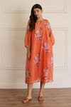 Buy_Juanita By Shubhda_Orange Chanderi Round Neck Saffron Floral Print Dress _at_Aza_Fashions