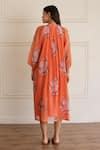 Shop_Juanita By Shubhda_Orange Chanderi Round Neck Saffron Floral Print Dress _at_Aza_Fashions