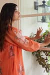Juanita By Shubhda_Orange Chanderi Round Neck Saffron Floral Print Dress _at_Aza_Fashions