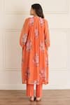 Shop_Juanita By Shubhda_Orange Chanderi Embroidery Round Neck Saffron Floral Pattern Kurta With Pant _at_Aza_Fashions