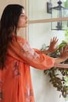 Shop_Juanita By Shubhda_Orange Chanderi Embroidery Round Neck Saffron Floral Pattern Kurta With Pant _Online_at_Aza_Fashions