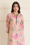 Juanita By Shubhda_Pink Silk Embroidery Round Neck Toosh Printed Kurta With Pant _Online_at_Aza_Fashions