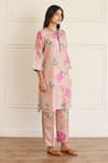 Buy_Juanita By Shubhda_Pink Silk Embroidery Round Neck Toosh Printed Kurta With Pant _Online_at_Aza_Fashions