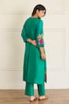 Shop_Juanita By Shubhda_Green Silk Embroidery Notched Neck Jade Kurta With Pant _at_Aza_Fashions