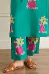 Juanita By Shubhda_Green Silk Embroidery Notched Neck Jade Kurta With Pant _Online_at_Aza_Fashions